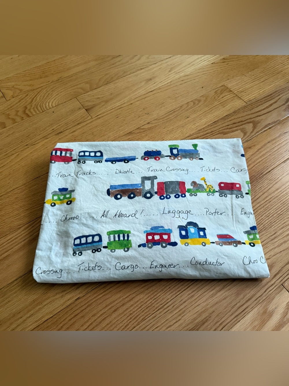 Pottery Barn Kids All Aboard Railway Ryder trains crib toddler fitted sheet